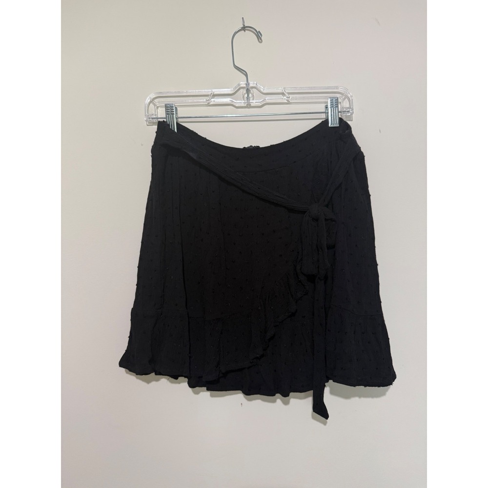 Altar'd State Black Swiss Dot Ruffle Wrap Mini Skirt Size Medium Sadie-F14